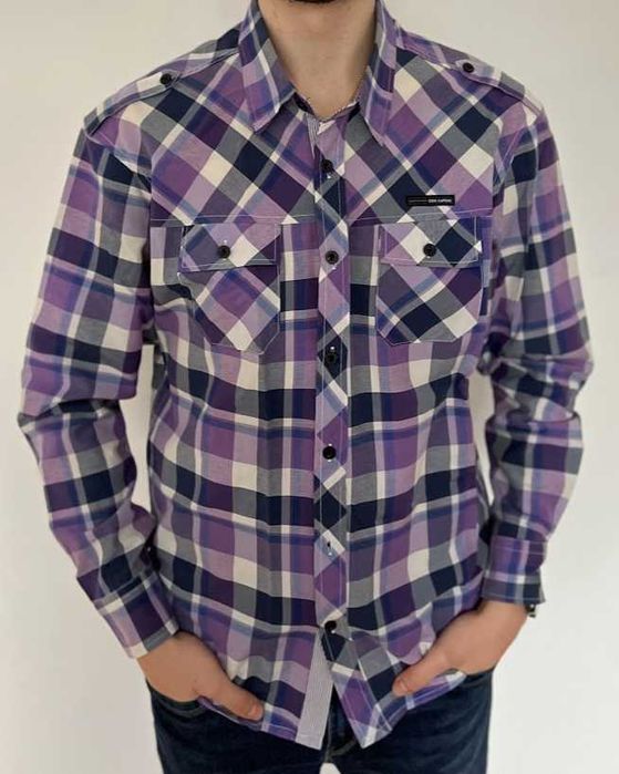 Koszula męska w fioletową kratę