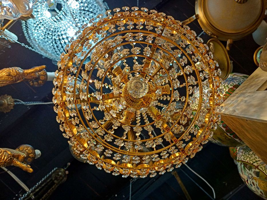 Lustre Dourado Banho Ouro Cristal 6 Lâmpadas