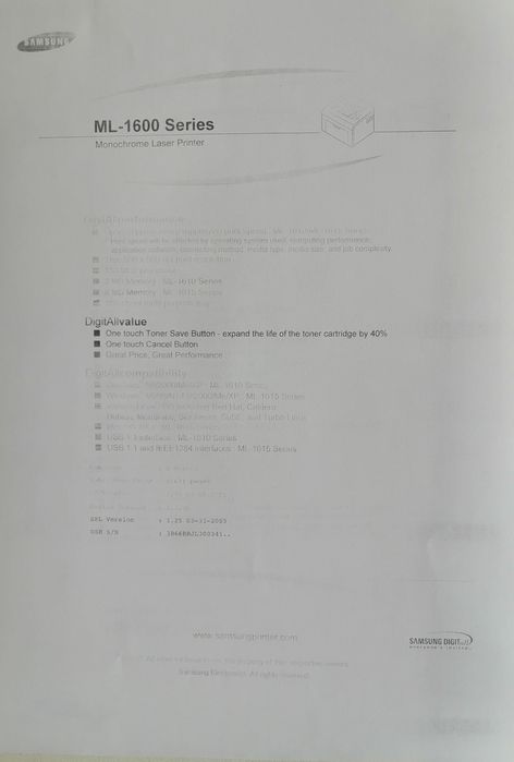 Лазерный принтер Samsung ML-1600 (рабочий) бу