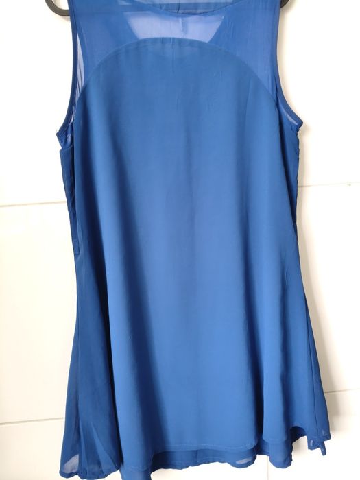 Vestido novo  Azul de Viscose ,com um lindo e colorido  acessório