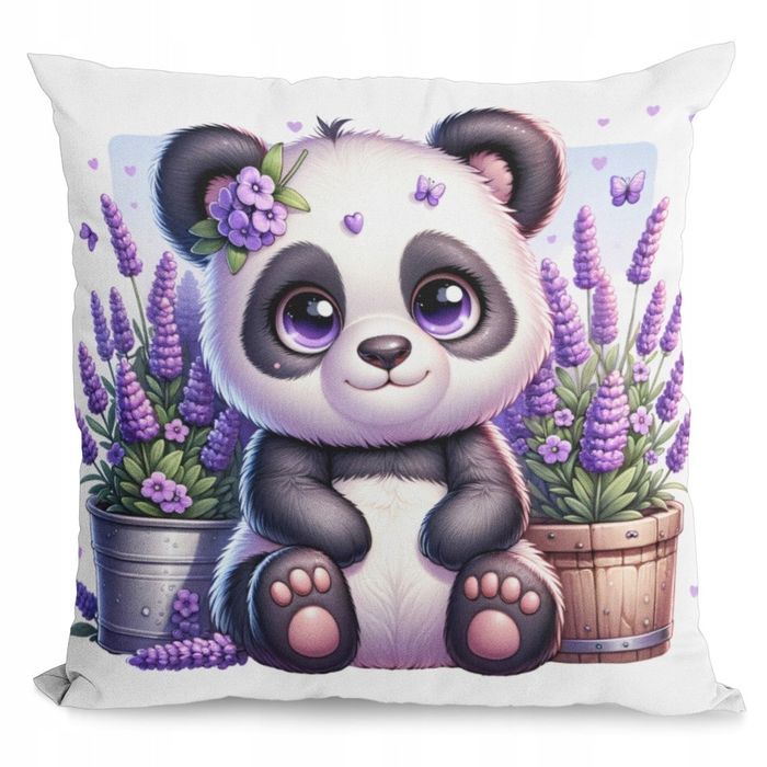 efektowna poduszka jasiek + wkład -słodka panda i lawenda - 37x37cm po