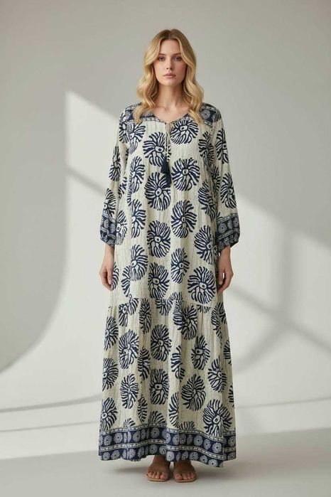 Бохо платье макси с этно-принтом и рукавом Chilli&Charm, р. One Size
