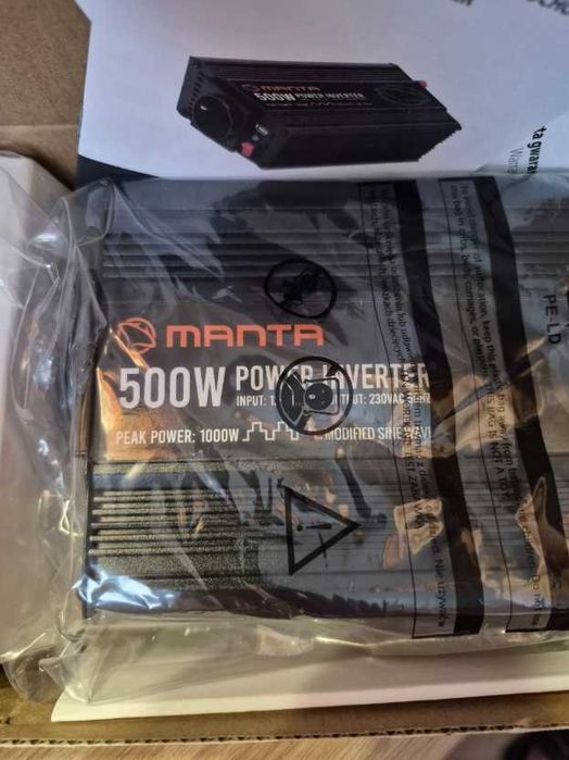 Inwerter napięcia samochodowy 500W 1000W 12V 24V z USB i latarką NOWA
