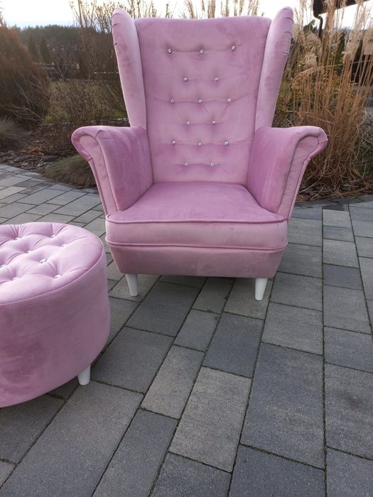 Fotel uszak welur dostępny od ręki,  butelkowa zieleń,  pudrowy, szary