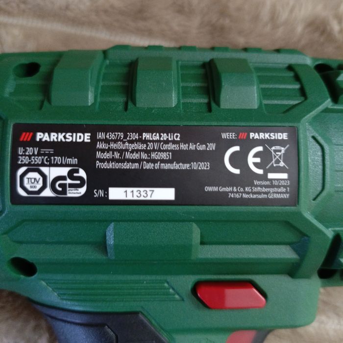 Aкумуляторний  будівельний термофен Parkside PHLGA 20-Li C2