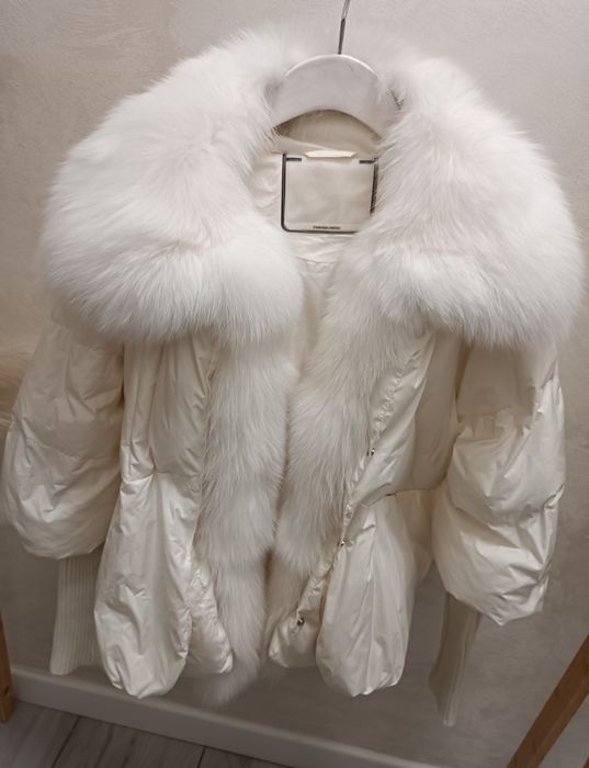 Kurtka zimowa 38 M puch lis naturalny futro S/M/L