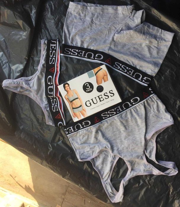 S M L XL 3pak Majtki Stringi Komplet Damskie Guess Stanik