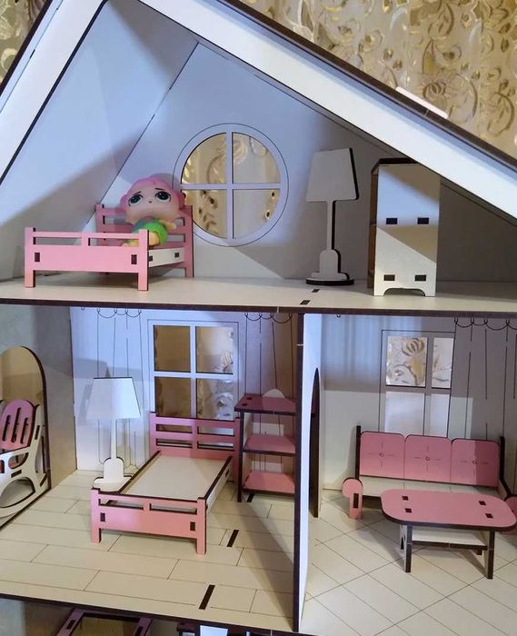 Будиночок ляльок - з меблями ліфт + балкон ХДФ Ляльковий будинок
