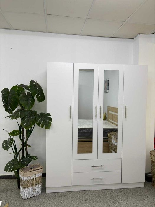 Roupeiro de 4 portas com espelho e gavetas - Envio  grátis