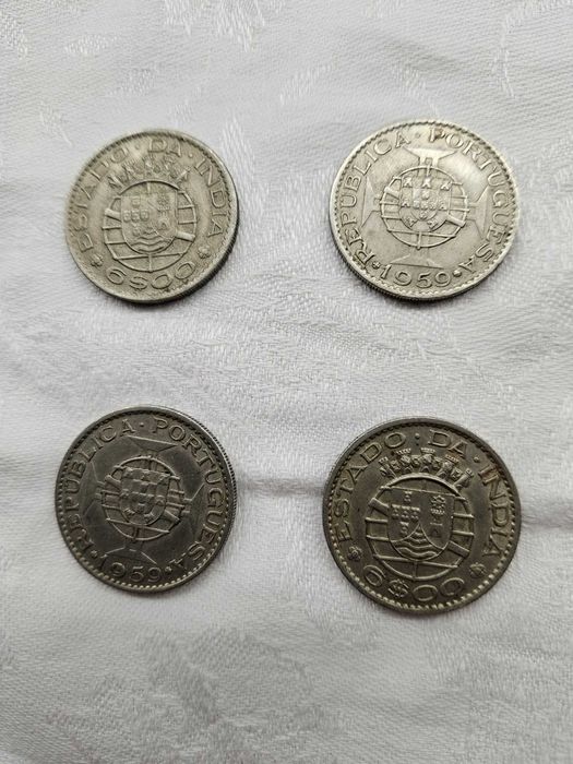 Quatro moedas do Estado da Índia de 6$00, de 1959