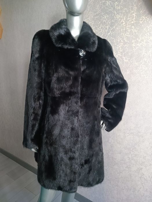 Норкова шуба, шубка, манто, чорна. Ідеал. Великий розмір. 90 см