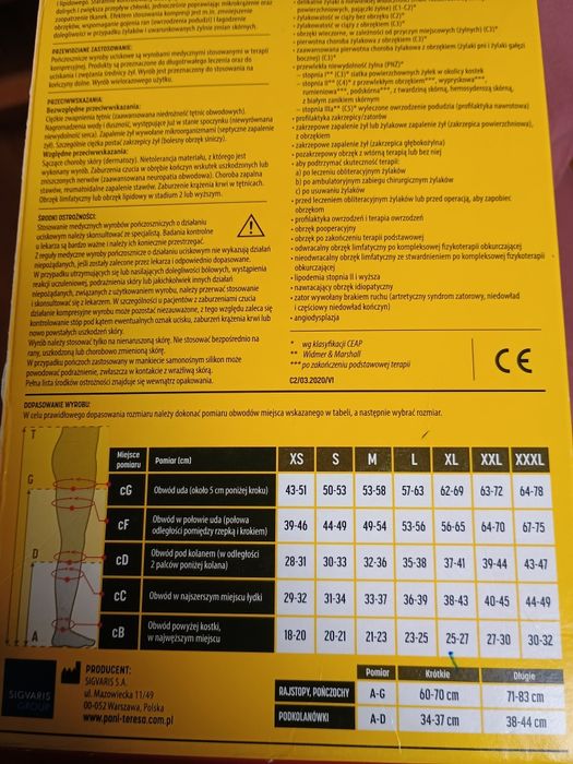 Pończochy uciskowe ccl 2 rozm. S 31-34