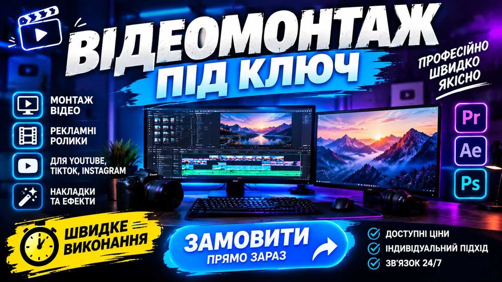 Відеомонтаж | Монтажер Reels, TikTok, Shorts / Послуги відеомонтажу