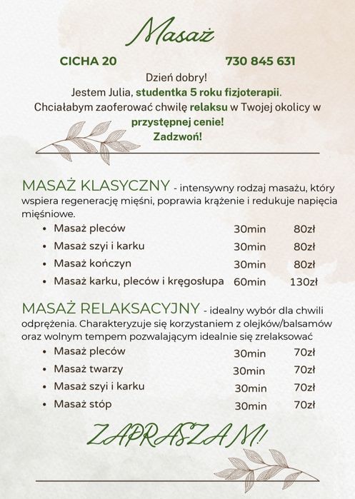 Masaż, klasyczny, relaksacyjny