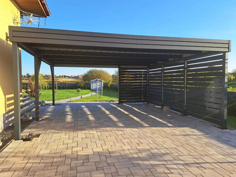 Wiata na 2 auta 5,5x5,5m - wzmocnione profile 100x100 - do stref 1,2,3