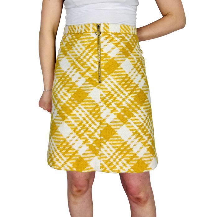 Żółto-kremowa spódnica w kratę z zamkiem 3XL 46