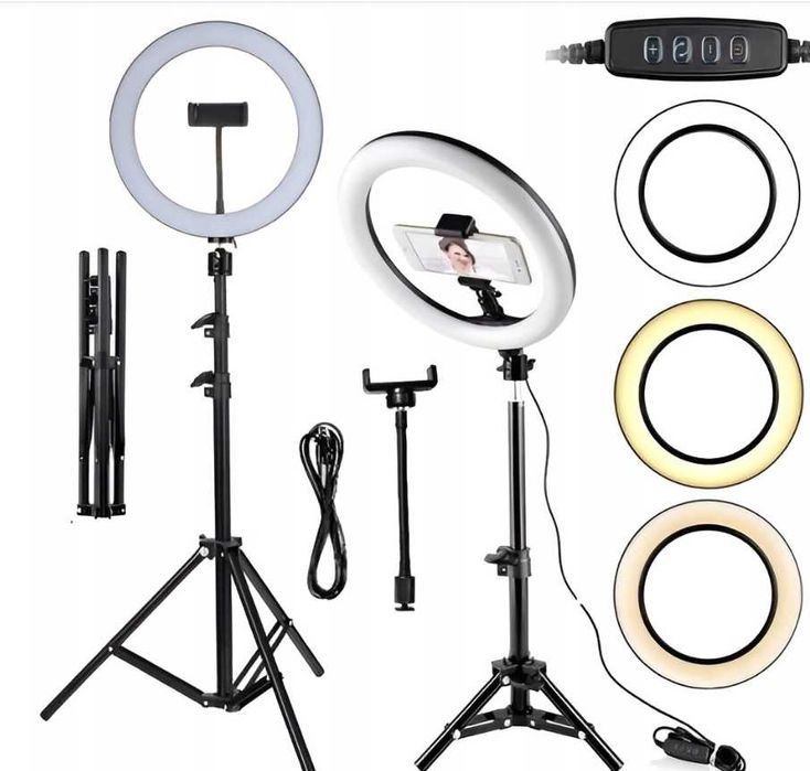 Lampa PIERŚCIENIOWA Led 80W STATYW 220 cm ring30cm