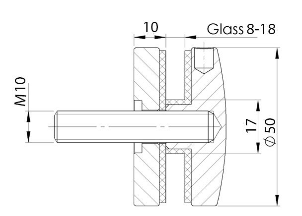 N01.5010.4XS Uchwyt do szkła fi 50/M10 do pow. płaskiej, 4XS