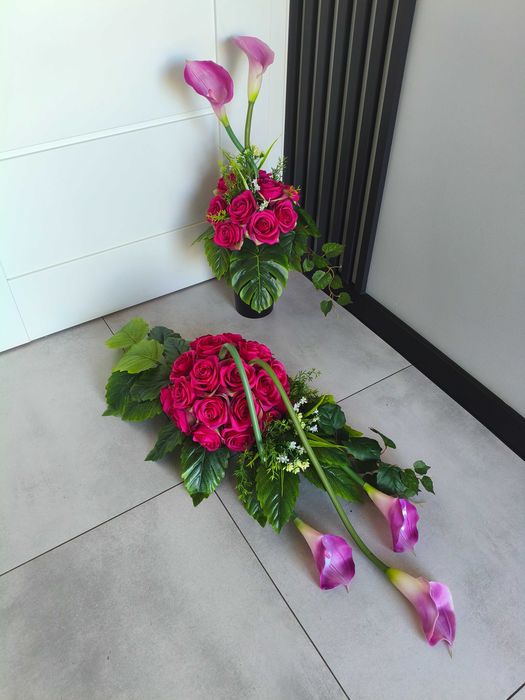 Komplet Nagrobny Różana kula Fuksja Elegancki i Niepowtarzalny