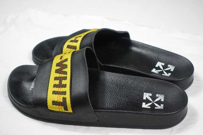 Klapki Off-White Czarny Żółty Industrial Belt Logo 42