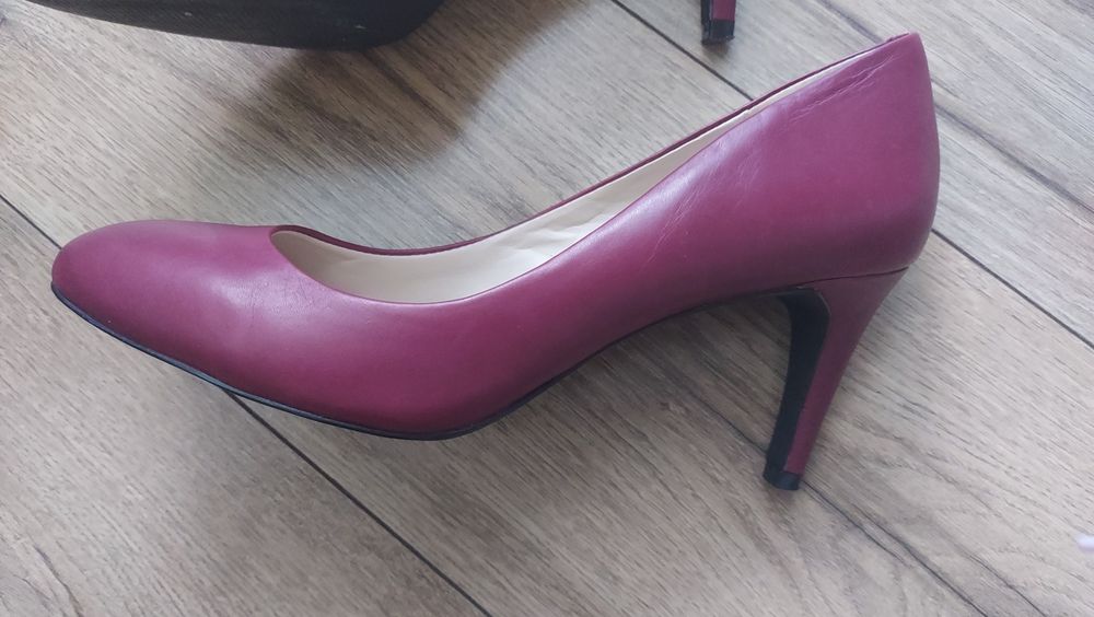 Modne bordowe szpilki czółenka skóra naturalna premium Autograph 40