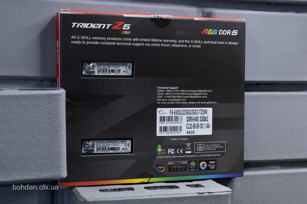 G.Skill 64GB (2x32GB) DDR5 6400 MHz Trident Z5 RGB DIMM (F5-6400J3239G32GX2-TZ5RK)