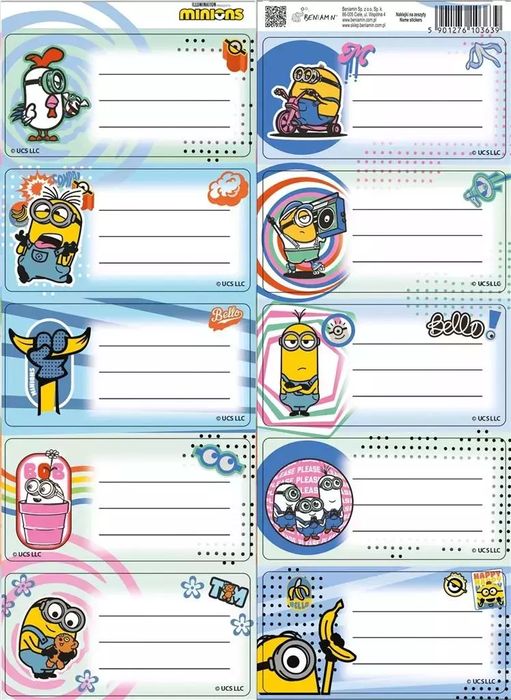Naklejki na zeszyty Minionki. Beniamin