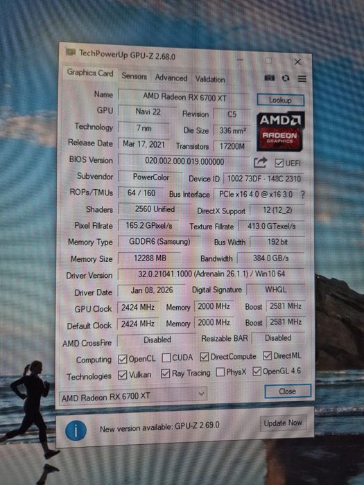 Відеокарта PowerColor rx 6700 xt 12gb (проблемна)