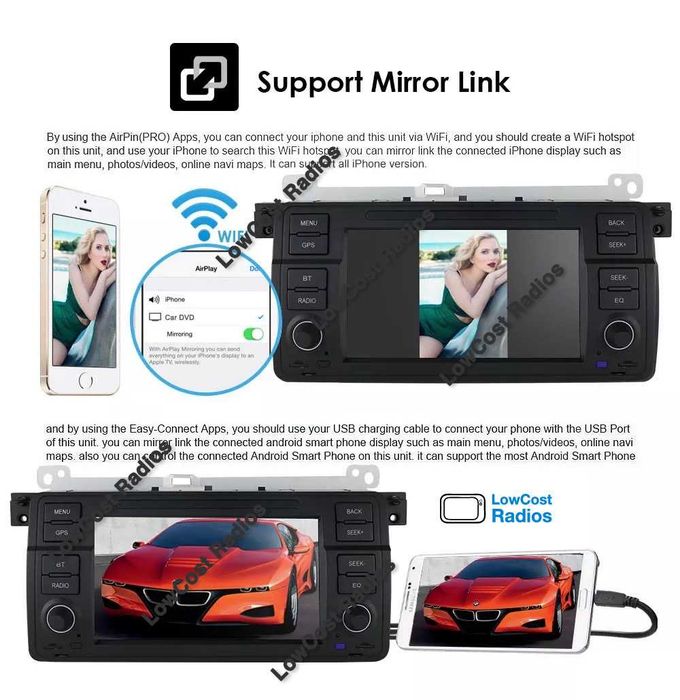 Rádio BMW E46 - IMITAR ORIGINAL • Android 15 • 2DIN Wifi GPS Serie 3 | CARPLAY • ANDROID AUTO