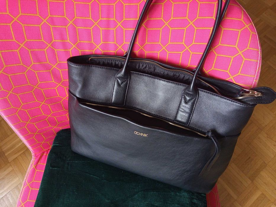 Torebka OCHNIK – skóra naturalna, duża, czarna | Stan bardzo dobry
