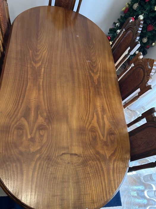 Mesa de Jantar 185 × 95 cm + 8 Cadeiras Clássicas