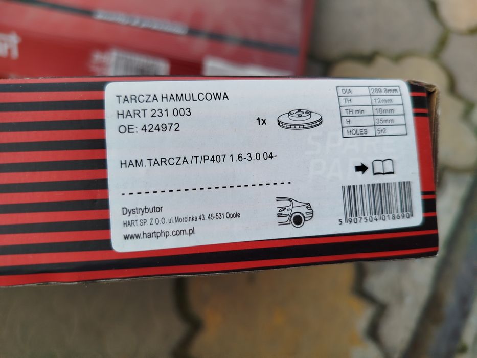 Tarcze tarcza hamulcowa klocki HART NOWE Peugot 407 tył