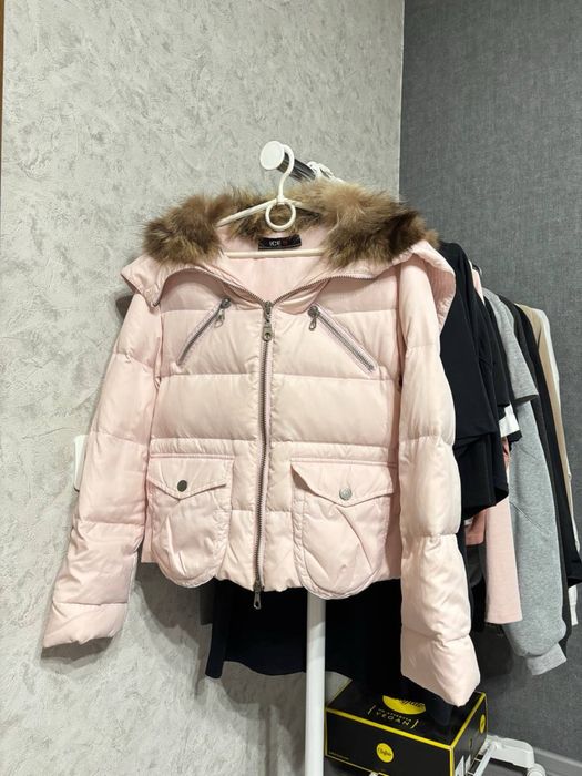 Пуховик ICE berg Куртка Женская с мехом Розовая y2k Пушистый воротник