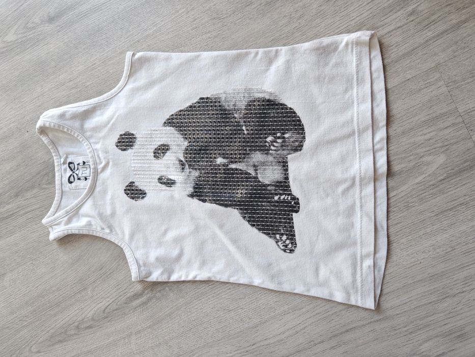 Biała bluzka z pandą 110 cm