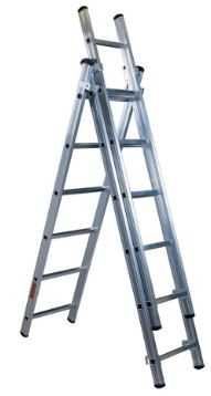 Escada tripla 3+3+3 mts alumínio degrau quadrado barra estabiliz JL20