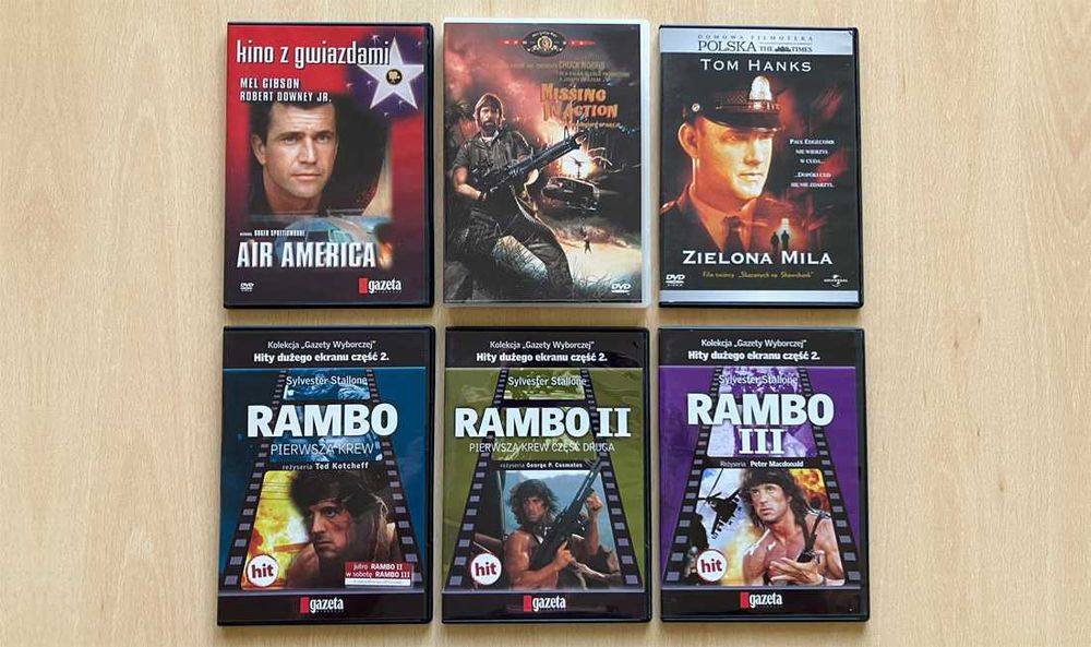 Zestaw filmów DVD nr 1 - m.in. 'Rambo 1-3', 'Zaginiony W Akcji'