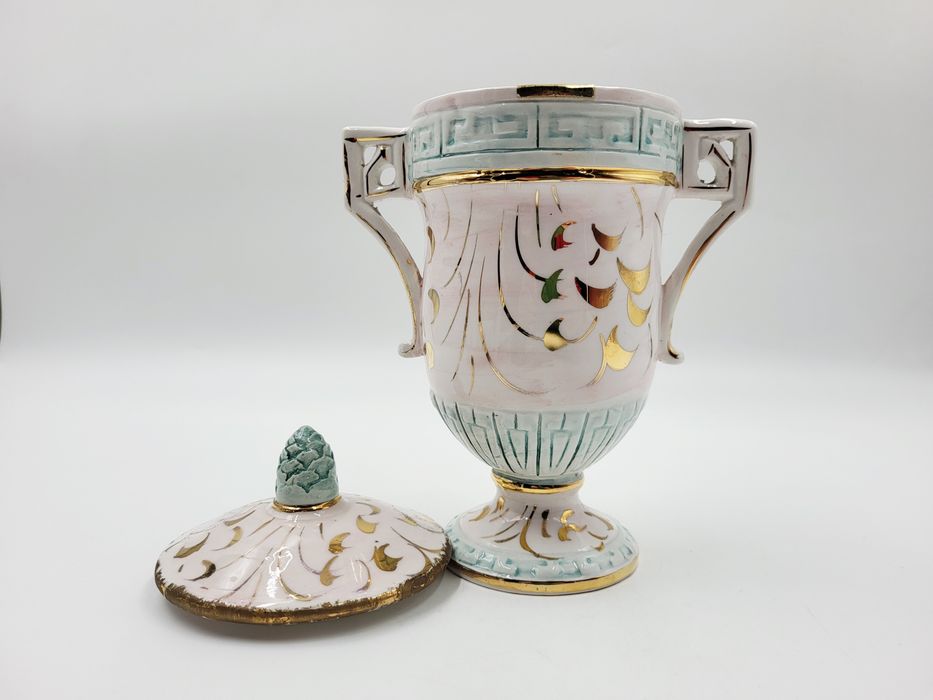 Bogato zdobiona, włoska, ceramiczna, ręcznie malowana waza