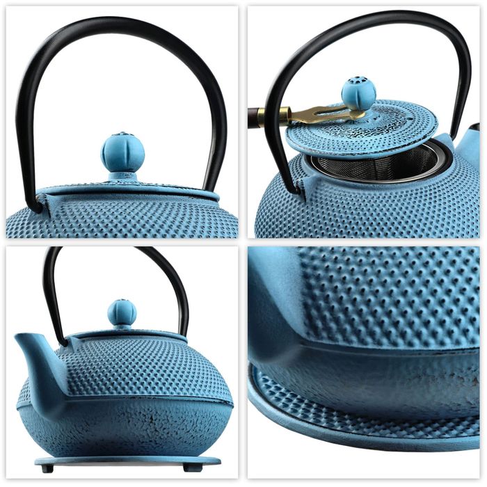 Czajnik żeliwny Teramo 0.85L z czarkami, podstawką i widelcem,