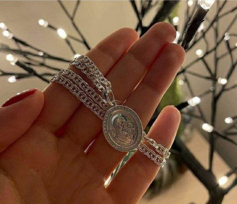 Srebrny łańcuch+ krzyż (zestaw)