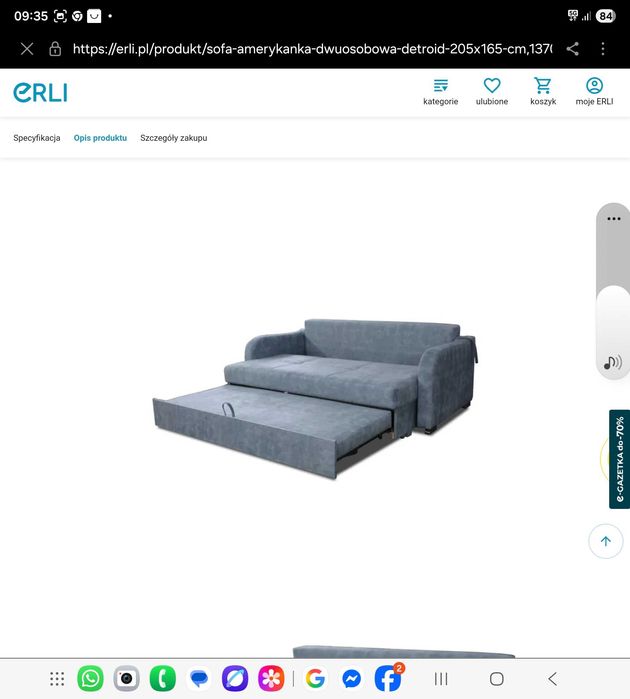 Sofa amerykanka dwu osobowa Detroid 205x165 cm