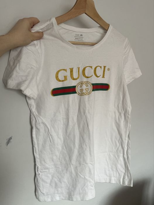 T-shirt na styl GUCCI damski biały z napisem