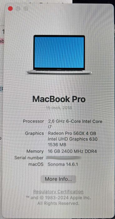 MacBook Pro 15" 2018 i7 16GB – Avariado – Para Peças ou Reparação