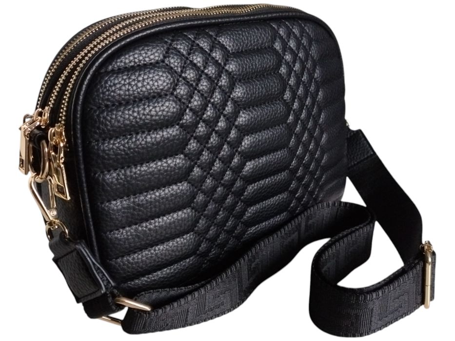 Torebka Damska Pikowana, Mała Listonoszka Na Ramię Czarna, Miejski