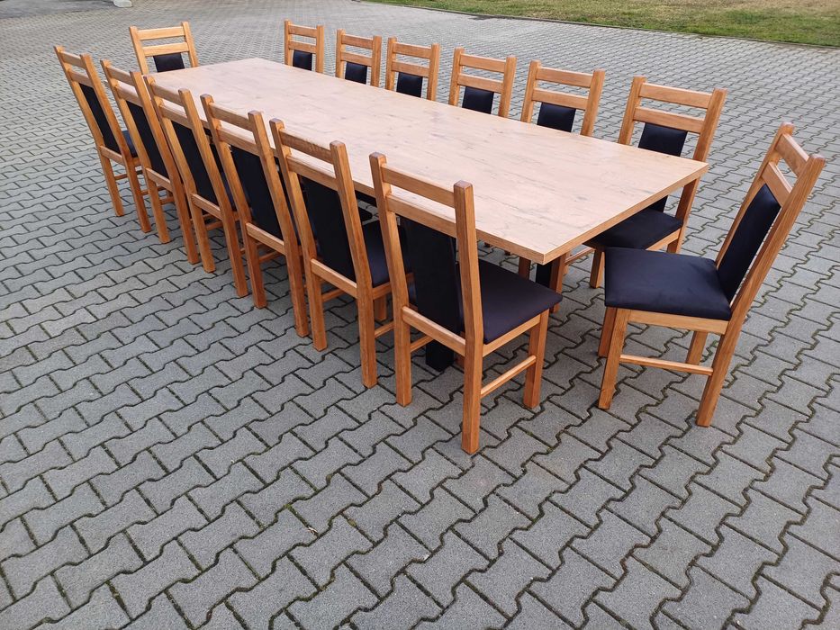 stół 244/314x103 +14 krzeseł dab lancelot okazja solidne krzesła mocne