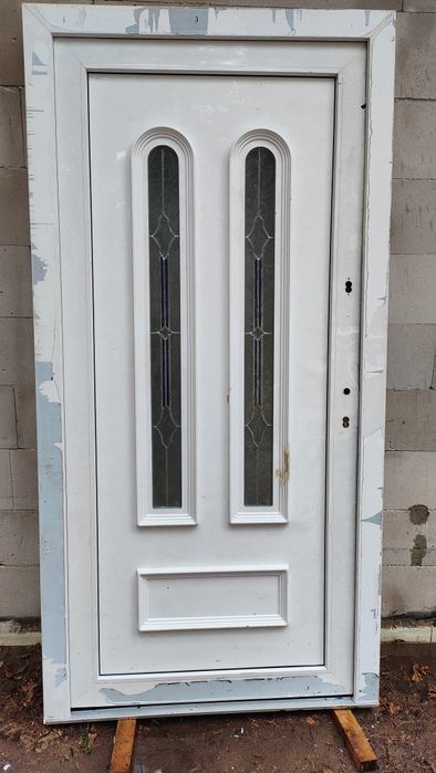 Drzwi budowlane, gospodarcze wejściowe, witraż