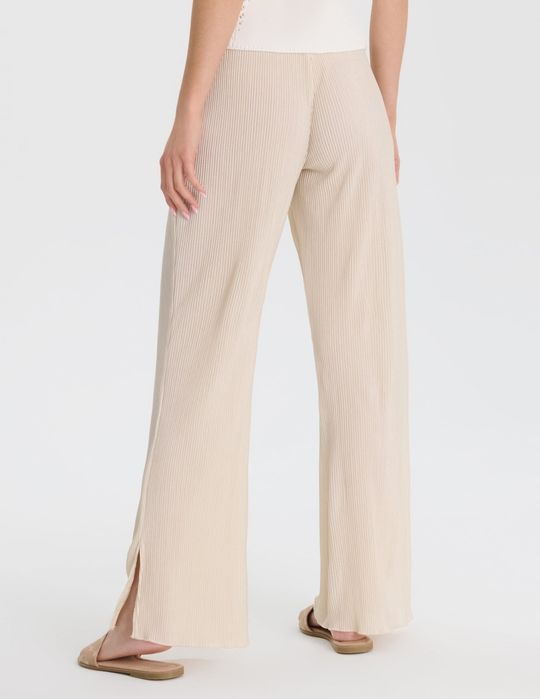 Штани Sinsay бежеві широкі з розрізами, розмір S M рубчик висока посад