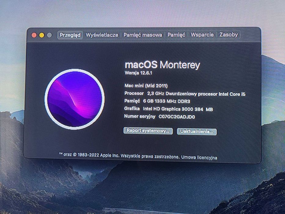 Komputer Apple Mac Mini OsMonterey (Patcher) ssd 240gb 6gb ram ddr3