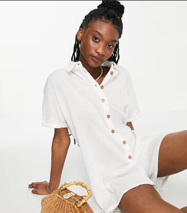 ASOS DESIGN – Biały krotki kombinezon na lato len rozmiar 36/38