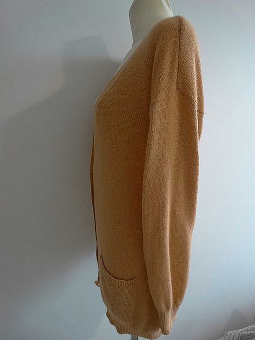 Sweter Kardigan z Angorą Długi Rozpinany Camelowy Kolor L