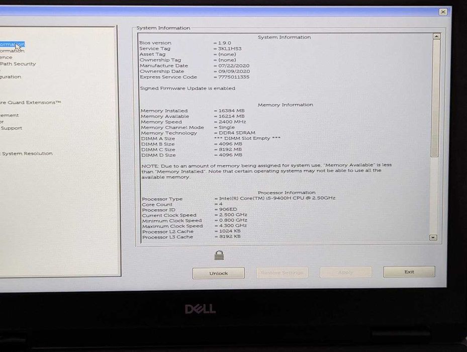 Ноутбук Dell Precision 7540 FHD 256/16GB I5 9400H Nvidia T1000 4GB
